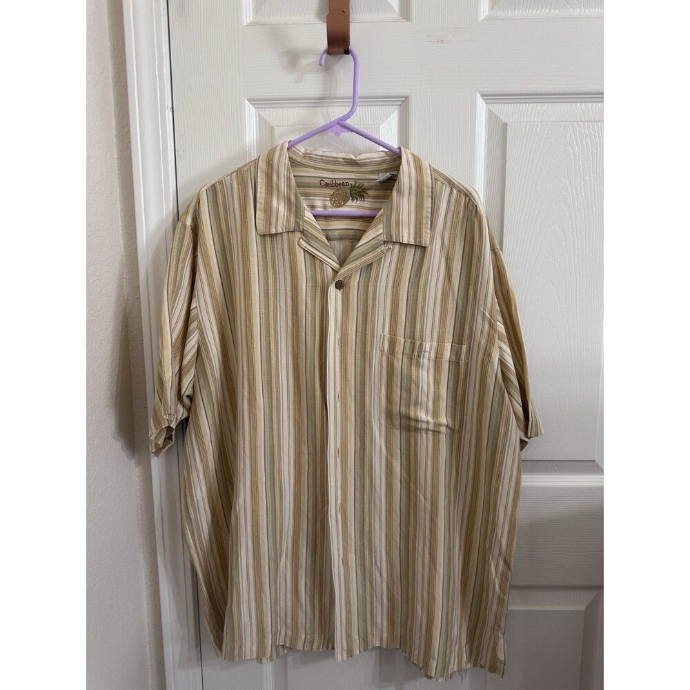 Caribbean Joe Hawaiian Striped Shirt- XL Silk Blend Natural Colors